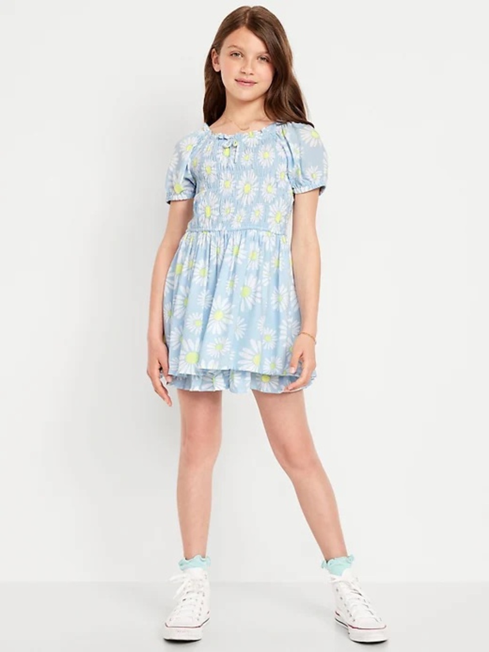 Old Navy Girls' Light Blue Daisy Print Puff-Sleeve Dress NWT